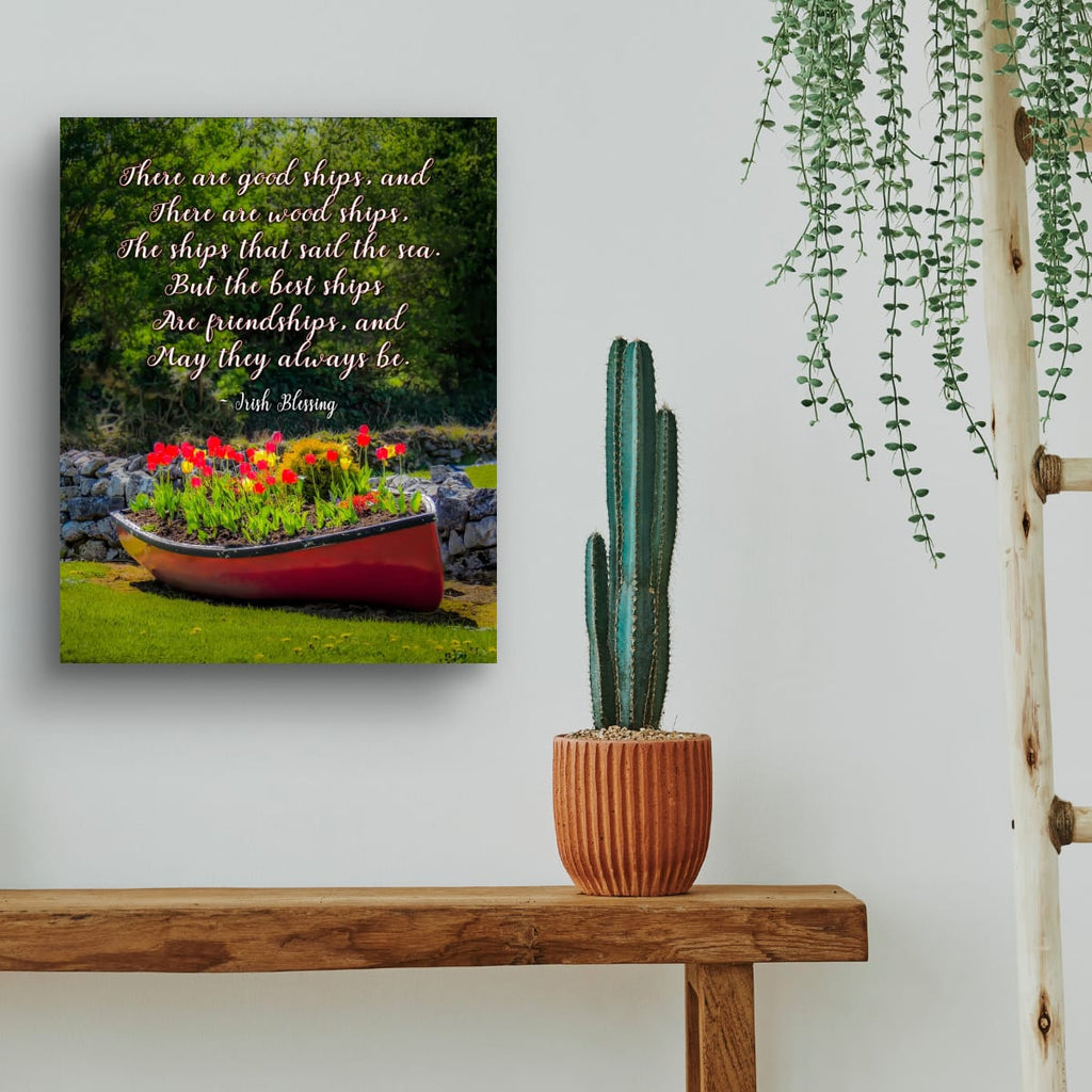 Irish Blessing Poster - Friendship Quote Art Print - Corofin Tulips & Rowboat Wall Decor - Handmade Gift