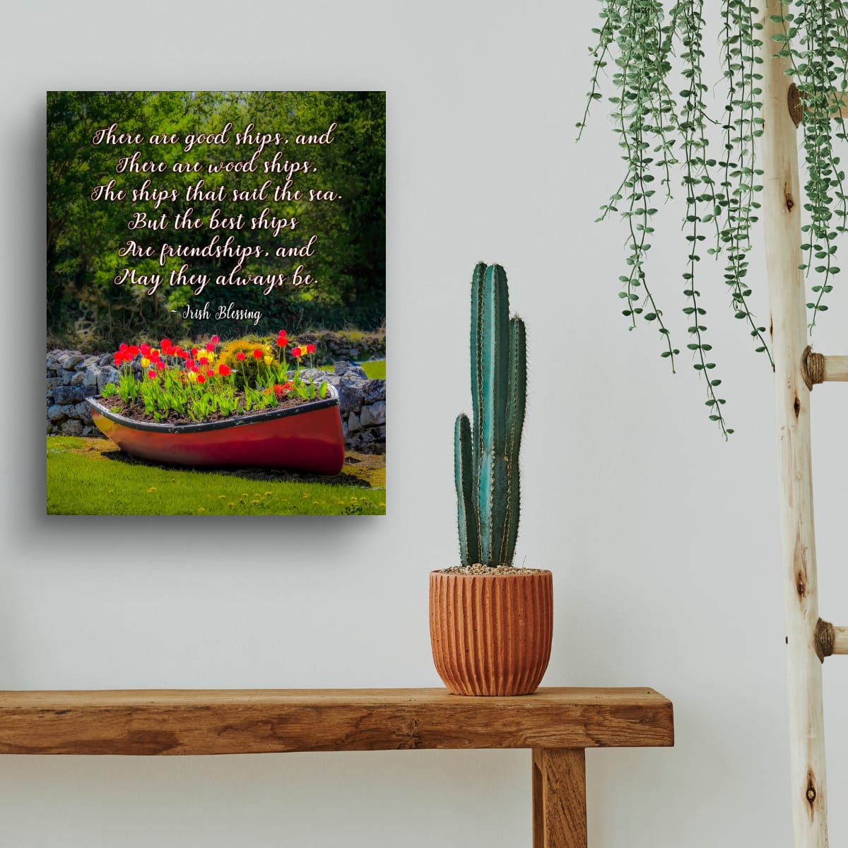 Irish Blessing Poster - Friendship Quote Art Print - Corofin Tulips & Rowboat Wall Decor - Handmade Gift