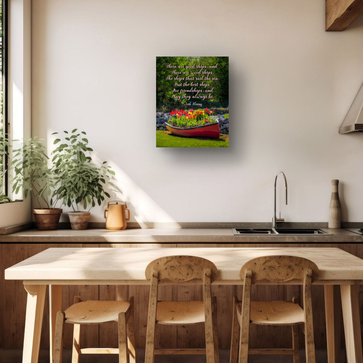 Irish Blessing Poster - Friendship Quote Art Print - Corofin Tulips & Rowboat Wall Decor - Handmade Gift