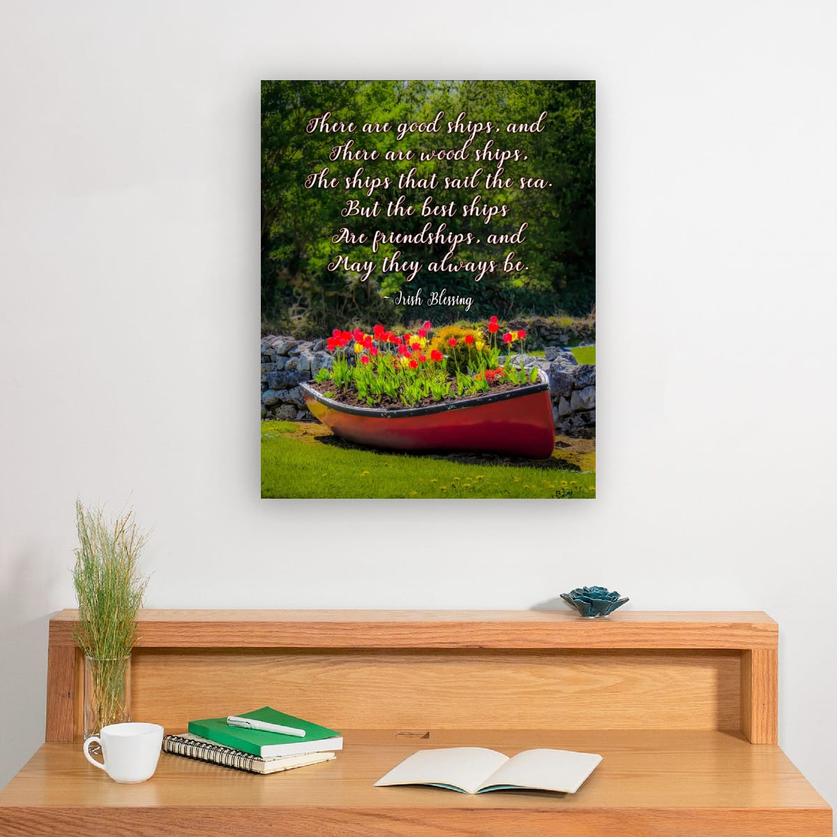 Irish Blessing Poster - Friendship Quote Art Print - Corofin Tulips & Rowboat Wall Decor - Handmade Gift