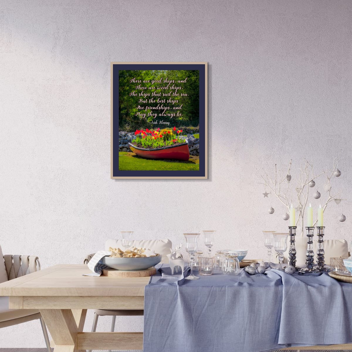 Irish Blessing Poster - Friendship Quote Art Print - Corofin Tulips & Rowboat Wall Decor - Handmade Gift