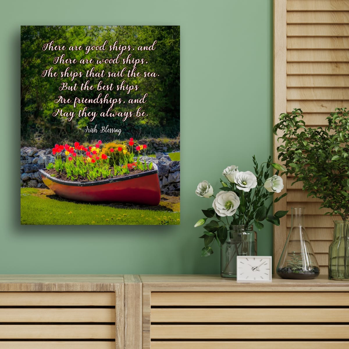 Irish Blessing Poster - Friendship Quote Art Print - Corofin Tulips & Rowboat Wall Decor - Handmade Gift