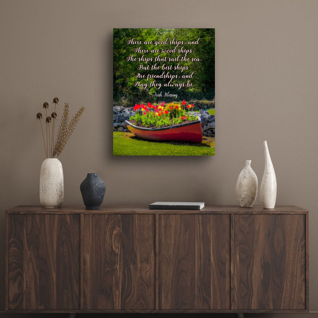 Irish Blessing Poster - Friendship Quote Art Print - Corofin Tulips & Rowboat Wall Decor - Handmade Gift
