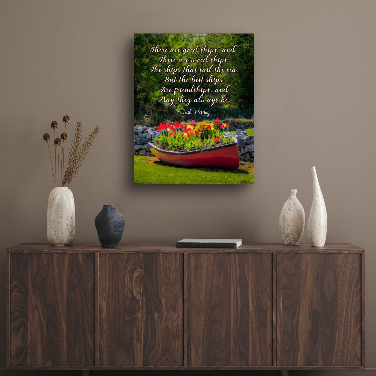 Irish Blessing Poster - Friendship Quote Art Print - Corofin Tulips & Rowboat Wall Decor - Handmade Gift