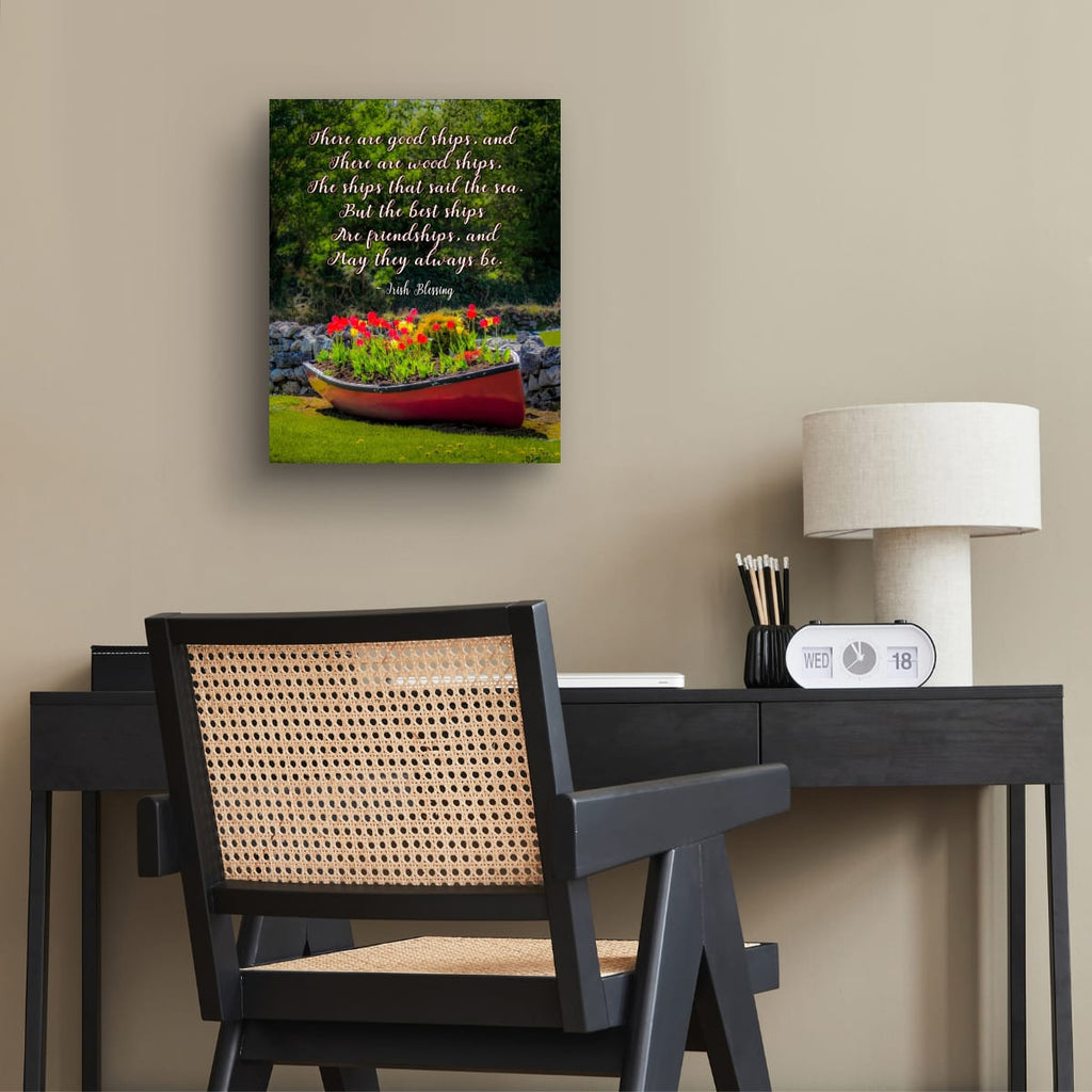 Irish Blessing Poster - Friendship Quote Art Print - Corofin Tulips & Rowboat Wall Decor - Handmade Gift