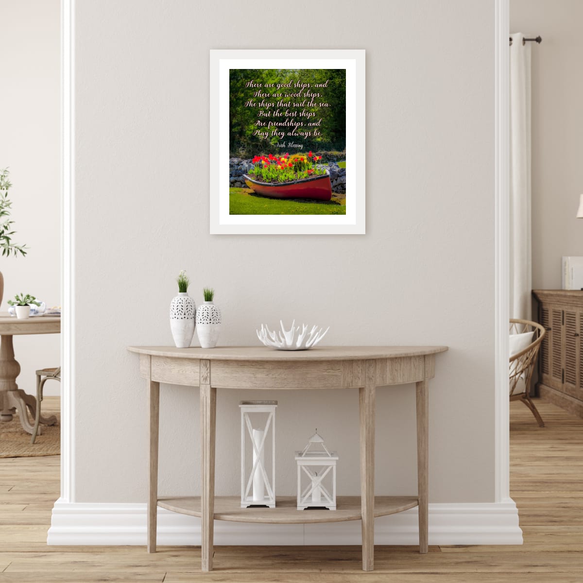 Irish Blessing Poster - Friendship Quote Art Print - Corofin Tulips & Rowboat Wall Decor - Handmade Gift