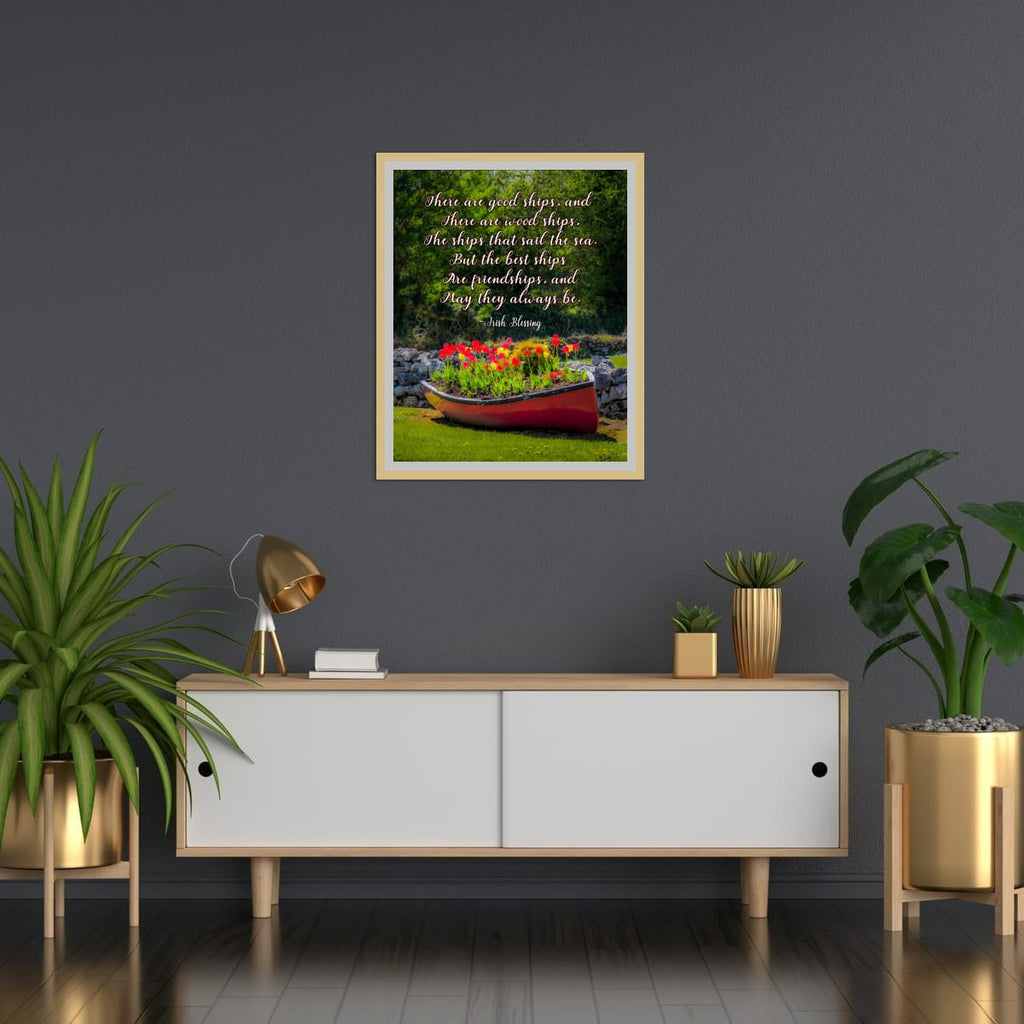 Irish Blessing Poster - Friendship Quote Art Print - Corofin Tulips & Rowboat Wall Decor - Handmade Gift