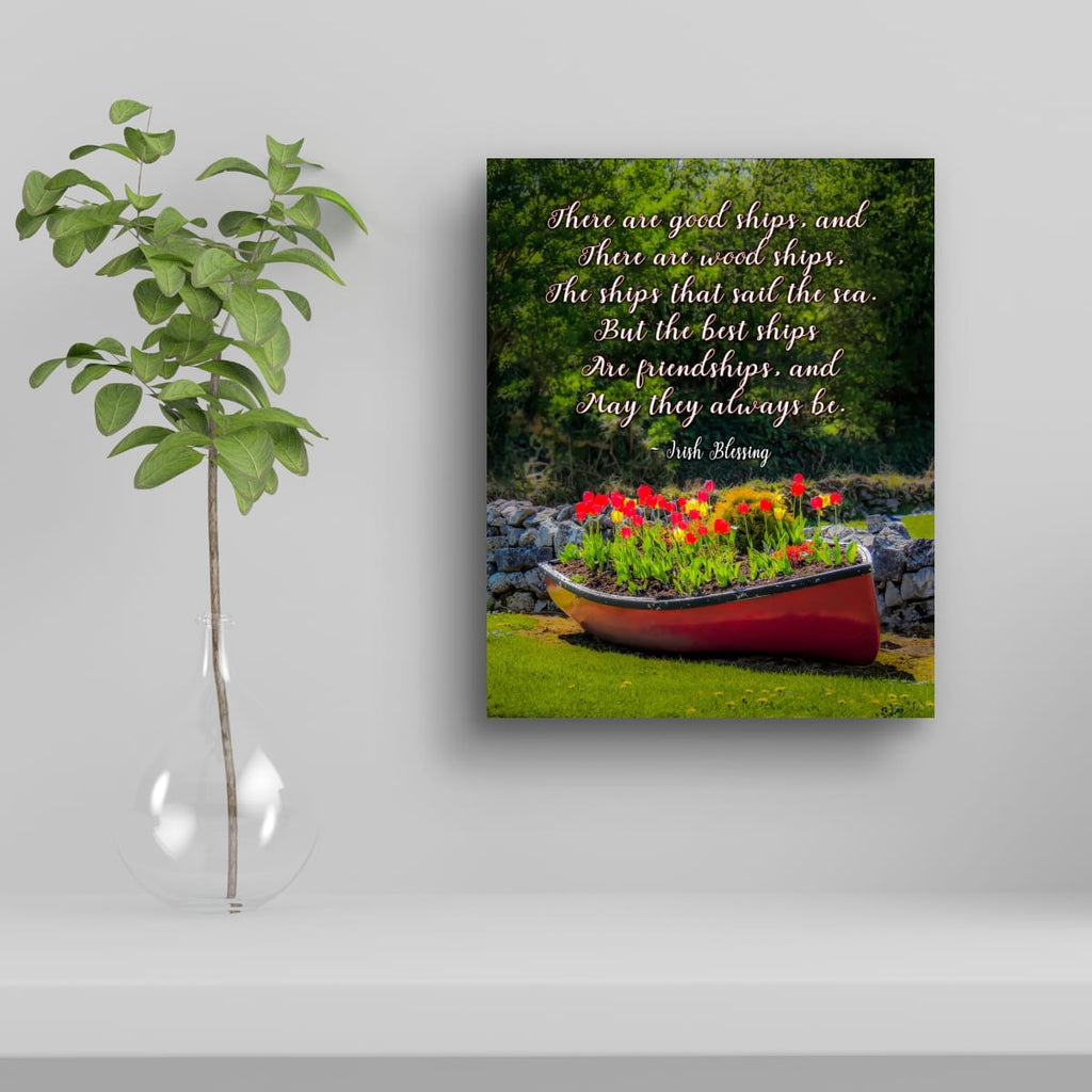 Irish Blessing Poster - Friendship Quote Art Print - Corofin Tulips & Rowboat Wall Decor - Handmade Gift