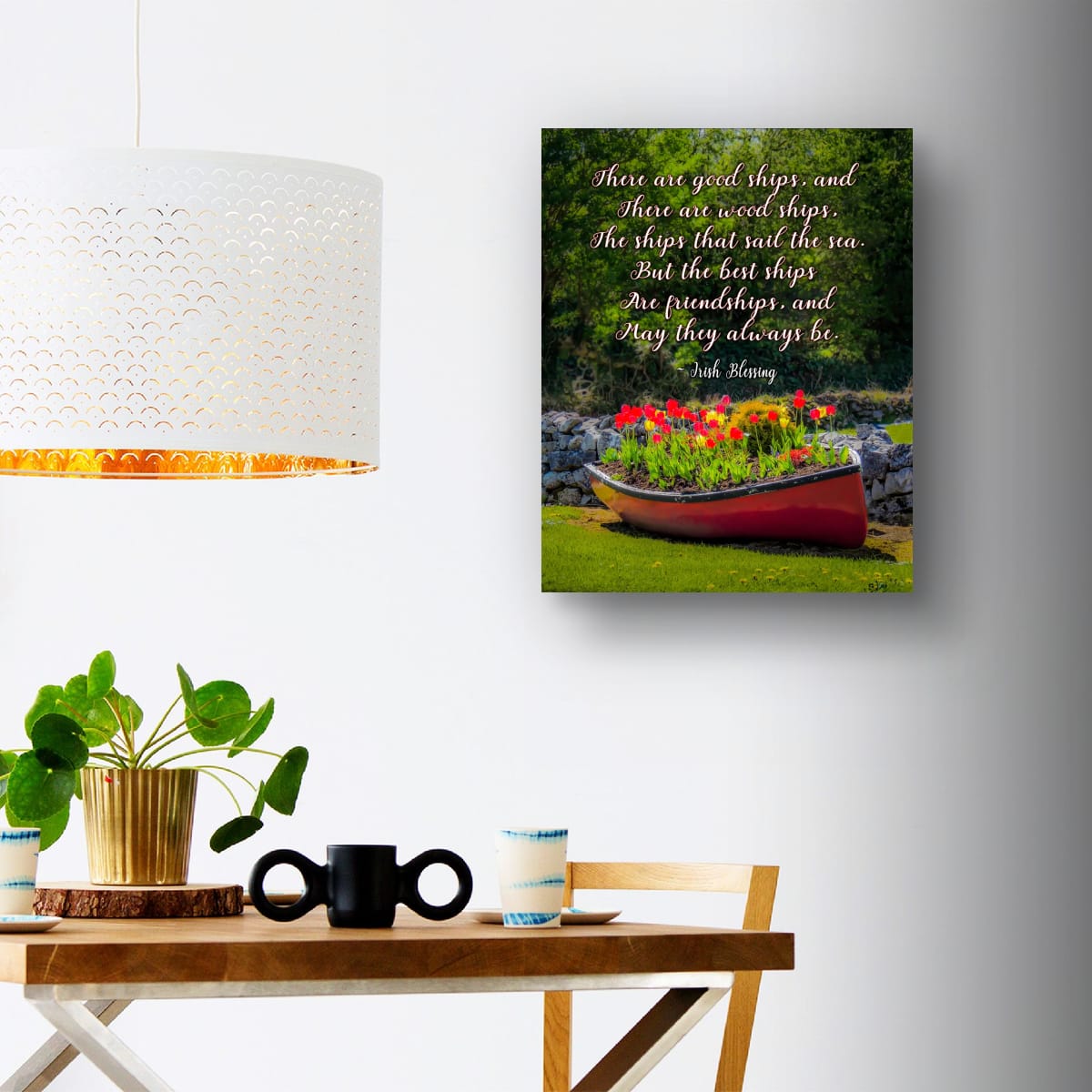 Irish Blessing Poster - Friendship Quote Art Print - Corofin Tulips & Rowboat Wall Decor - Handmade Gift