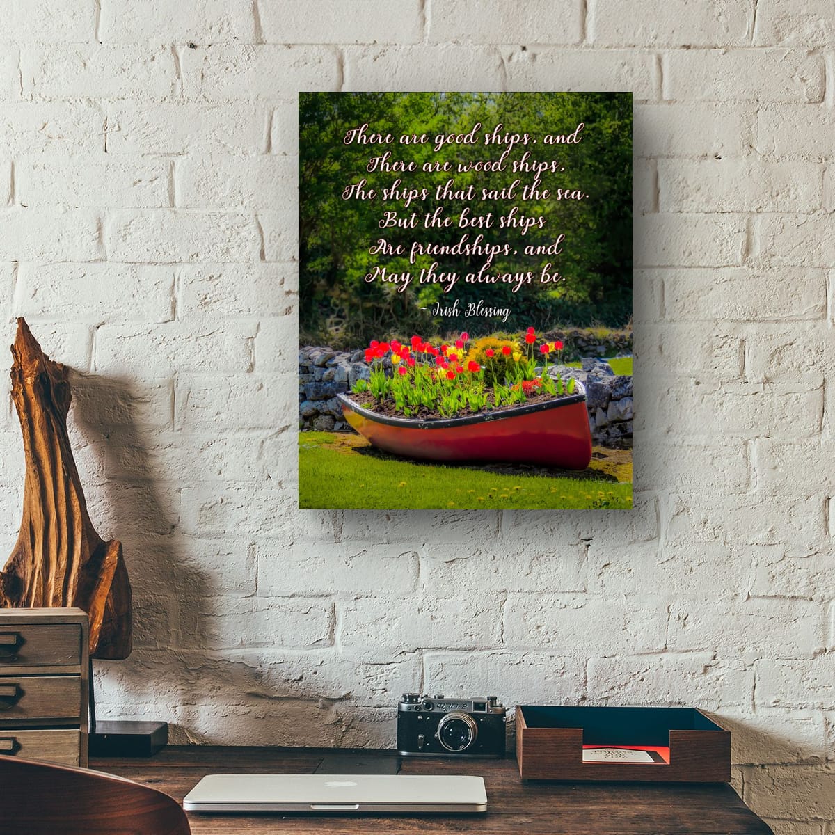 Irish Blessing Poster - Friendship Quote Art Print - Corofin Tulips & Rowboat Wall Decor - Handmade Gift