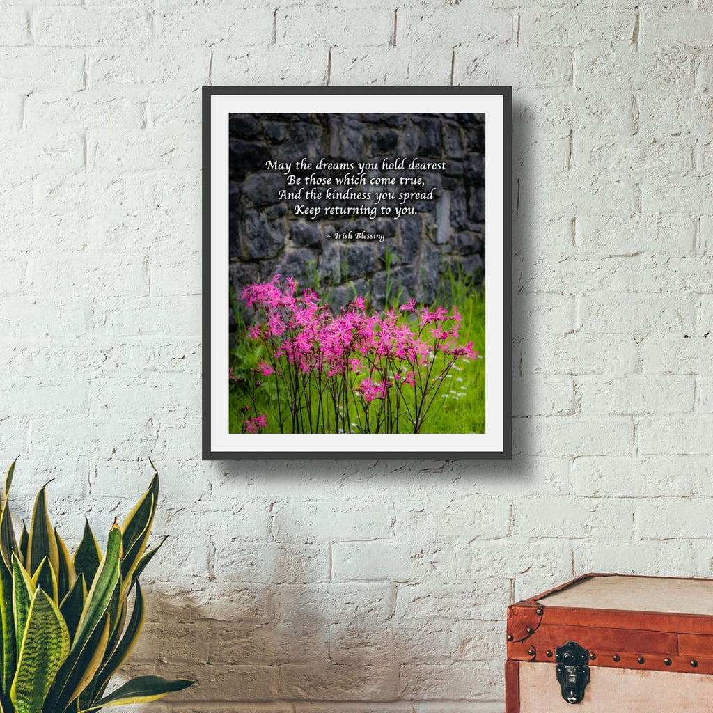 Irish Blessing Poster | Dream Big & Spread Kindness | Pink Wildflower Art | Boho Home Decor | Unique Gift