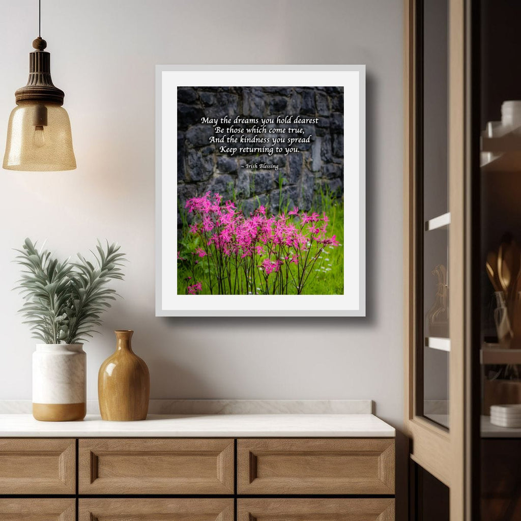 Irish Blessing Poster | Dream Big & Spread Kindness | Pink Wildflower Art | Boho Home Decor | Unique Gift