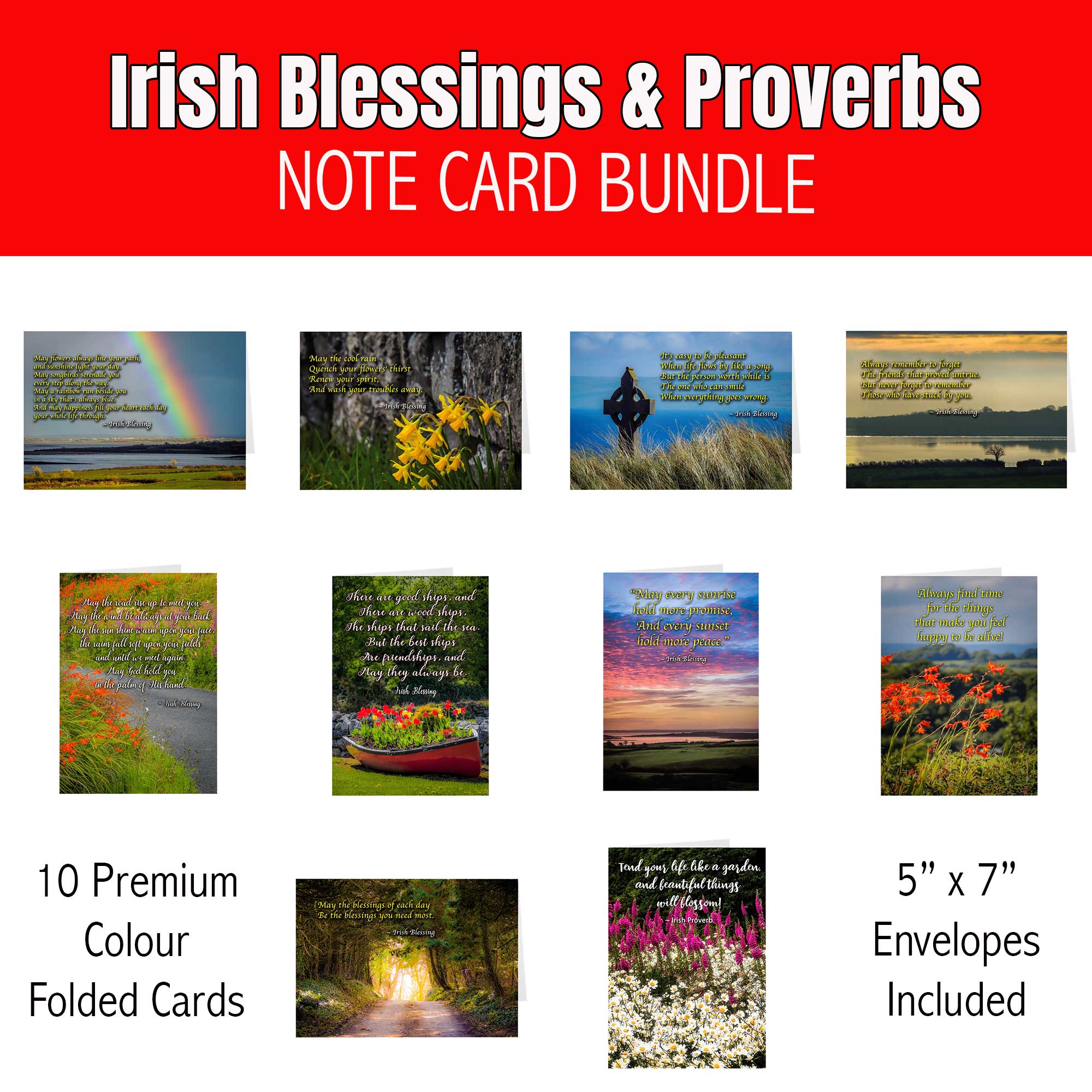 Irish Blessings & Proverbs Note Card Bundle (10 cards)