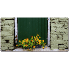 Desk Mat - Pansies and Painted Old Stone Building, Cooraclare, County Clare - James A. Truett - Moods of Ireland - Irish Art