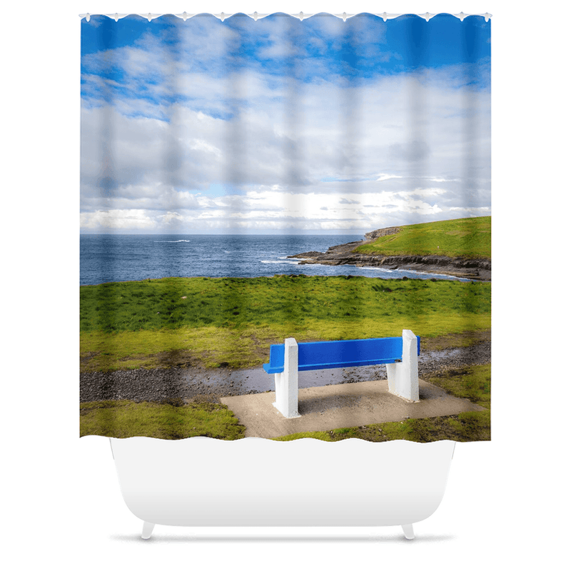 Shower Curtain - Bench on Kilkee Bay, Wild Atlantic Way, Ireland - James A. Truett - Moods of Ireland - Irish Art