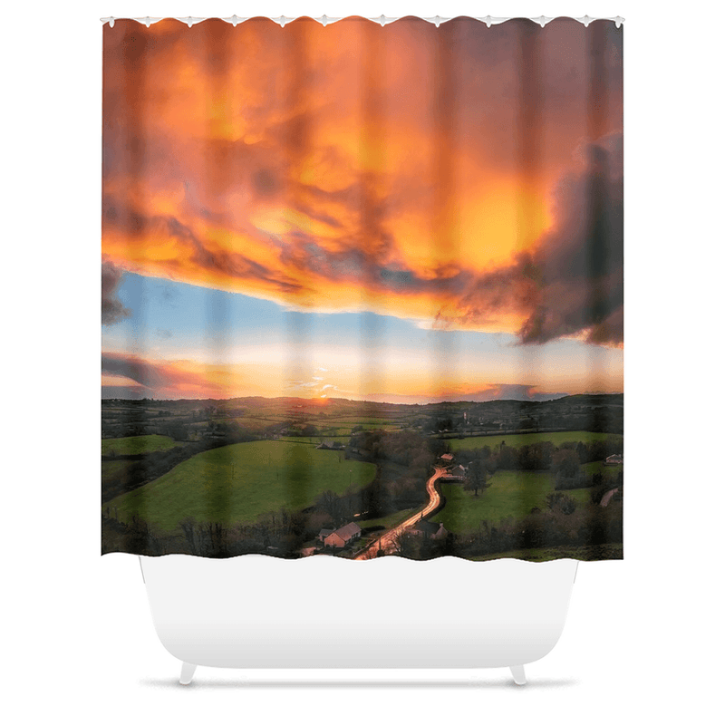 Shower Curtain - Winter Sunset over Meadows of County Clare - James A. Truett - Moods of Ireland - Irish Art