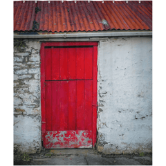 Shower Curtain - Red Door on Weathered Stone Farm Building, County Clare - James A. Truett - Moods of Ireland - Irish Art