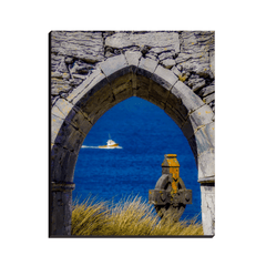 Canvas Wrap - Celtic Cross & Fishing Vessel from Isle of Inisheer, Aran Islands, County Galway - James A. Truett - Moods of Ireland - Irish Art