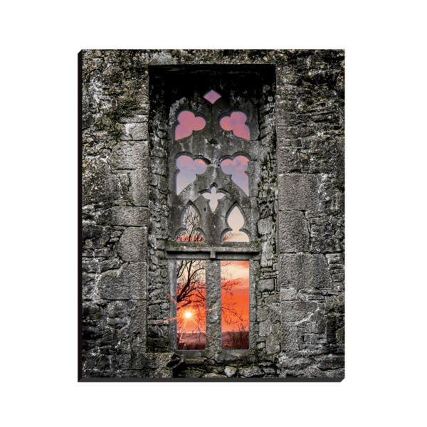 Canvas Wrap - Clare Abbey Window at Sunrise, Ennis, County Clare - James A. Truett - Moods of Ireland - Irish Art