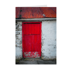 Folded Note Cards - Red Door on Weathered Stone Farm Building, County Clare - James A. Truett - Moods of Ireland - Irish Art