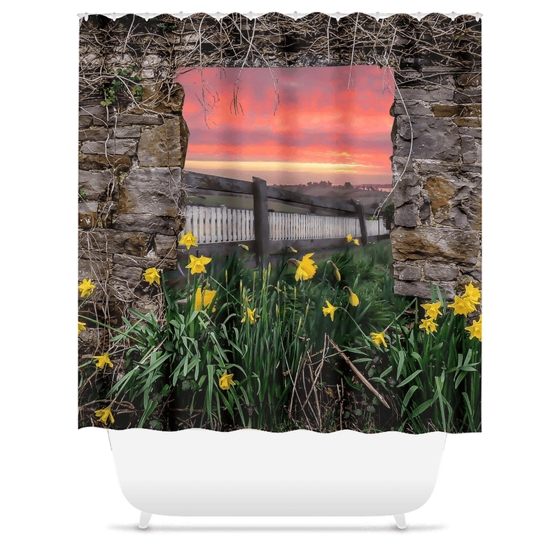 Shower Curtain - Daffodil Sunrise in the Irish Countryside - James A. Truett - Moods of Ireland - Irish Art