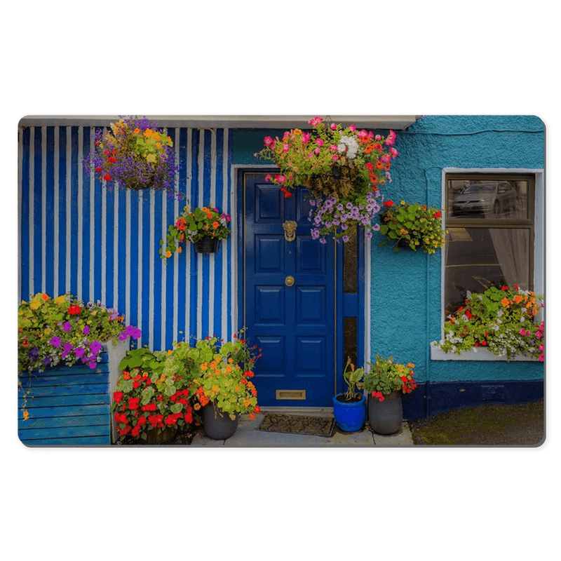 Desk Mat - Blue House and Flowers, Sixmilebridge, County Clare - James A. Truett - Moods of Ireland - Irish Art