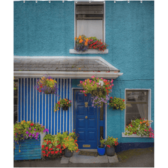 Shower Curtain - Blue House and Flowers, Sixmilebridge, County Clare - James A. Truett - Moods of Ireland - Irish Art