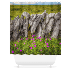 Shower Curtain - Bloody Cranes-bill Wildflowers in the Burren - James A. Truett - Moods of Ireland - Irish Art