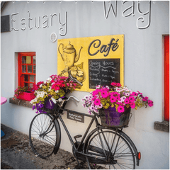 Shower Curtain - Bicycle Flower Planter at Estuary Way Cafe, Ballynacally, County Clare - James A. Truett - Moods of Ireland - Irish Art