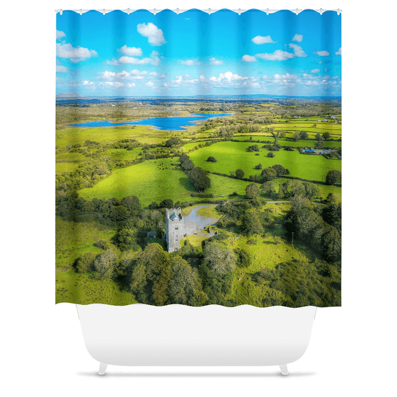 Shower Curtain - Medieval Dysert O'Dea Castle and Ballycullinan Lough, County Clare - James A. Truett - Moods of Ireland - Irish Art