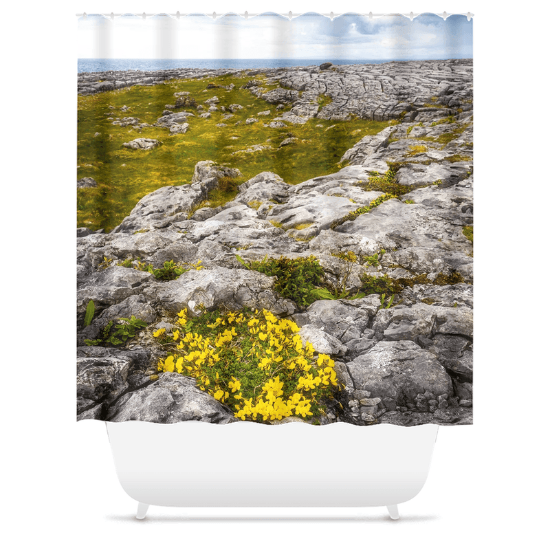 Shower Curtain - Gorse in the Rugged Burren Limestone - James A. Truett - Moods of Ireland - Irish Art