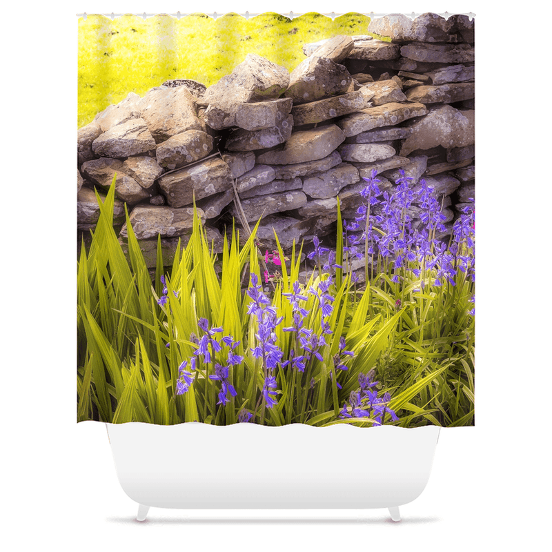 Shower Curtain - Spring Bluebells and Stone Fence, County Clare - James A. Truett - Moods of Ireland - Irish Art