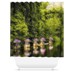 Shower Curtain - Sixmilebridge Weir with Flowers, County Clare - James A. Truett - Moods of Ireland - Irish Art