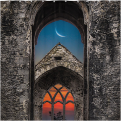 Shower Curtain - Crescent Moon over Quin Abbey, County Clare - James A. Truett - Moods of Ireland - Irish Art