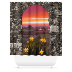 Shower Curtain - Spring Daffodils and County Clare Sunrise - James A. Truett - Moods of Ireland - Irish Art