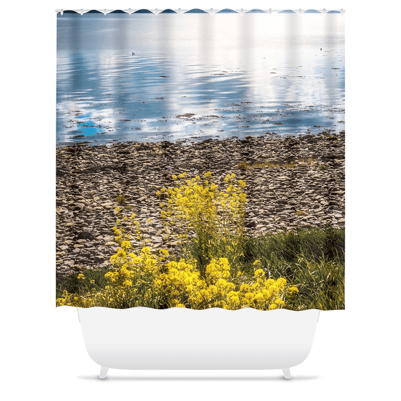 Shower Curtain - Yellow Flowers on Shannon Estuary Shores, County Clare - James A. Truett - Moods of Ireland - Irish Art