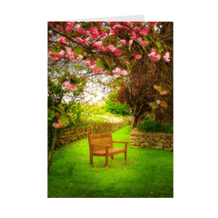 Folded Note Cards - Bench under Cherry Blossoms, Quin, County Clare - James A. Truett - Moods of Ireland - Irish Art