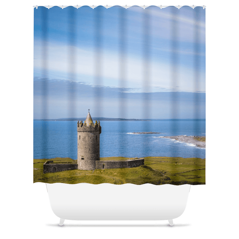 Shower Curtain - Doonagore Castle under Blue Skies, County Clare - James A. Truett - Moods of Ireland - Irish Art