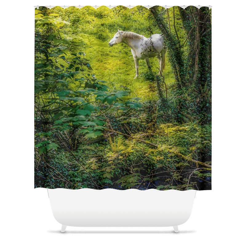 Shower Curtain - White Horse in 40 Shades of Green, County Clare - James A. Truett - Moods of Ireland - Irish Art