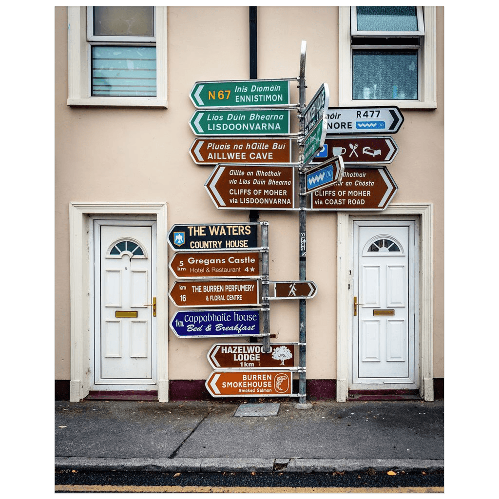 Print - Irish Road Signs of Ballyvaughan, County Clare - Moods of Ireland