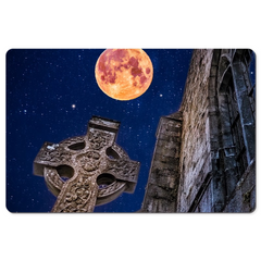Desk Mat - Full Moon and Star-Studded Sky over Quin Abbey, County Clare - James A. Truett - Moods of Ireland - Irish Art