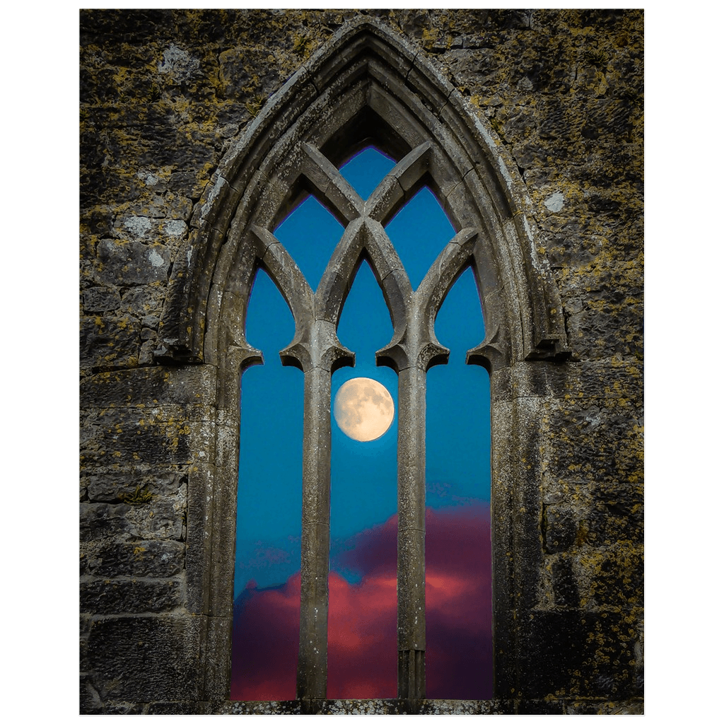 Print - Moon through Gothic Arch at Kilmacduagh, County Galway - James A. Truett - Moods of Ireland - Irish Art