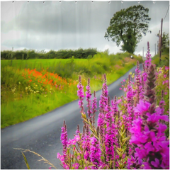 Shower Curtain - Wildflower-lined Irish Country Road, County Clare - James A. Truett - Moods of Ireland - Irish Art