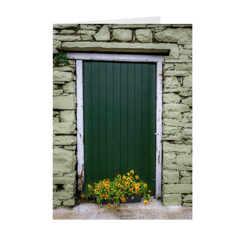 Folded Note Cards - Pansies and Painted Old Stone Building, Cooraclare, County Clare - James A. Truett - Moods of Ireland - Irish Art