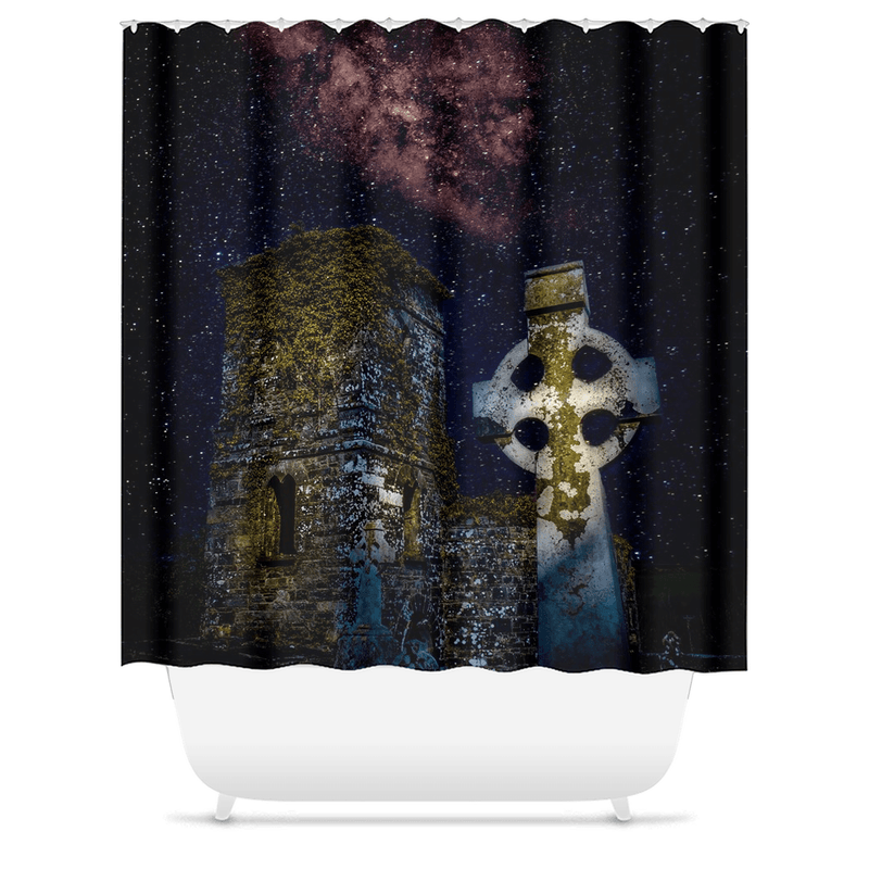 Shower Curtain - Night Sky over Clondegad Graveyard, County Clare - James A. Truett - Moods of Ireland - Irish Art