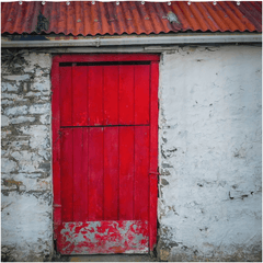 Shower Curtain - Red Door on Weathered Stone Farm Building, County Clare - James A. Truett - Moods of Ireland - Irish Art