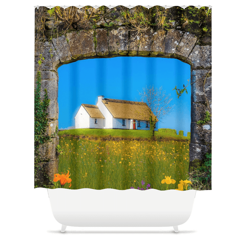 Shower Curtain - Thatched Cottage on a Hill, County Clare - James A. Truett - Moods of Ireland - Irish Art