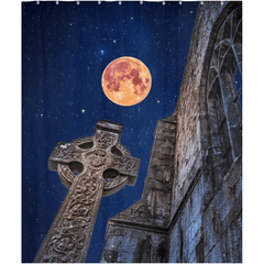 Shower Curtain - Full Moon and Star-Studded Sky over Quin Abbey, County Clare - James A. Truett - Moods of Ireland - Irish Art