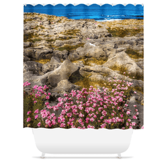 Shower Curtain - Sea Pinks Blooming in the Burren Limestone, County Clare - James A. Truett - Moods of Ireland - Irish Art