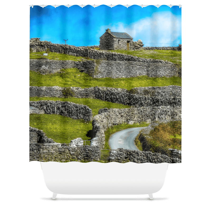 Shower Curtain - Stone Cottage on a Hill, Inisheer, Aran Islands, County Galway - James A. Truett - Moods of Ireland - Irish Art